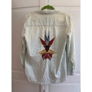 Zara Denim Button Up Beaded Detail Shirt